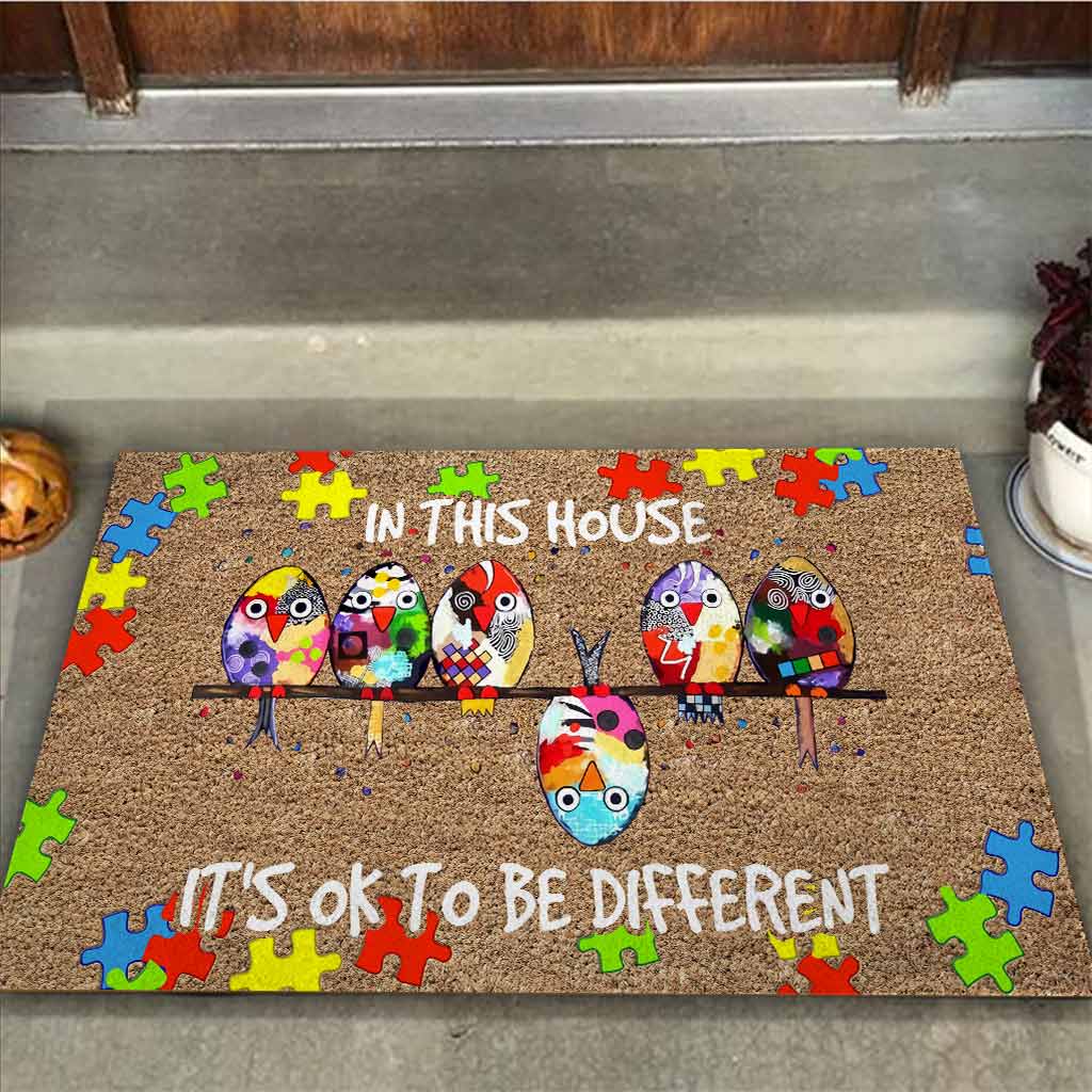 In This House It's Ok To Be Different - Autism Awareness Coir Pattern Print Doormat