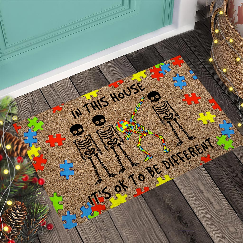 In This House It's Ok To Be Different - Autism Awareness Coir Pattern Print Doormat