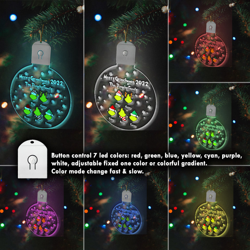 Merry Grinchmas 2022 - Personalized Christmas Family Round Led Acrylic Ornament