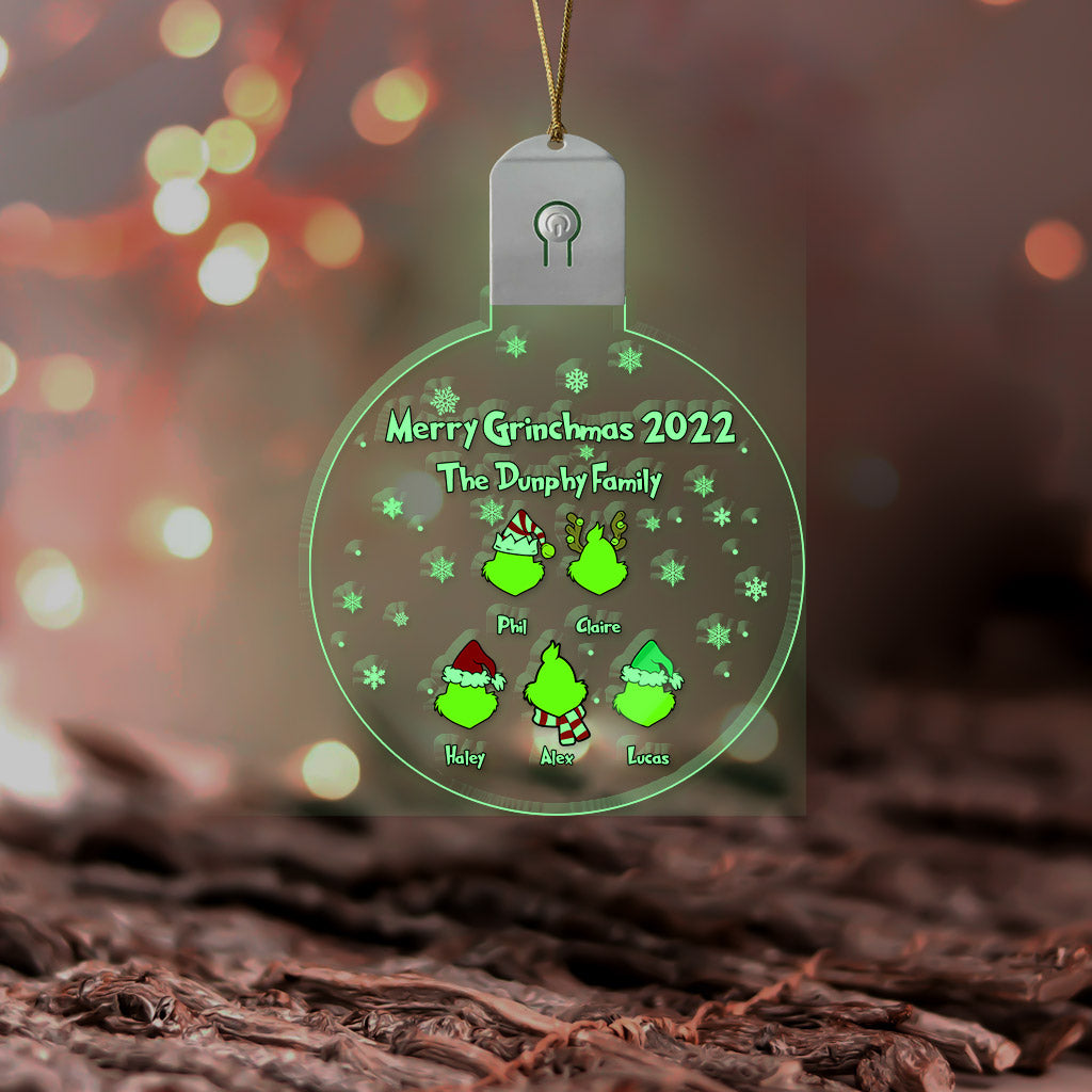 Merry Grinchmas 2022 - Personalized Christmas Family Round Led Acrylic Ornament