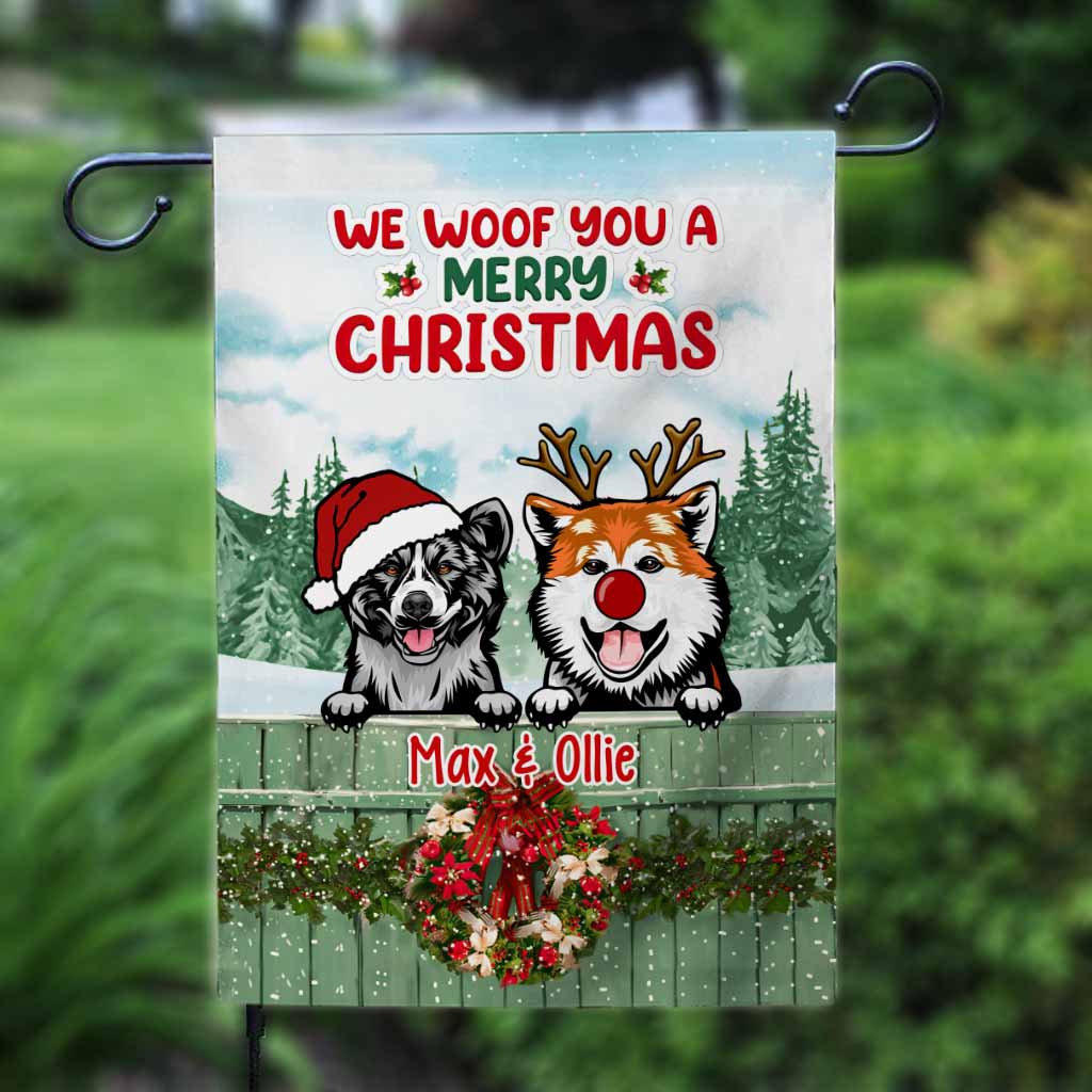 We Woof You A Merry Christmas - Personalized Christmas Dog Garden Flag