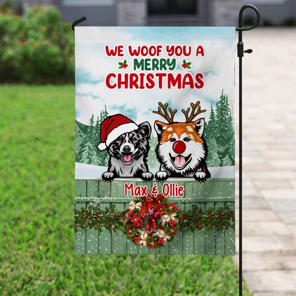 We Woof You A Merry Christmas - Personalized Christmas Dog Garden Flag