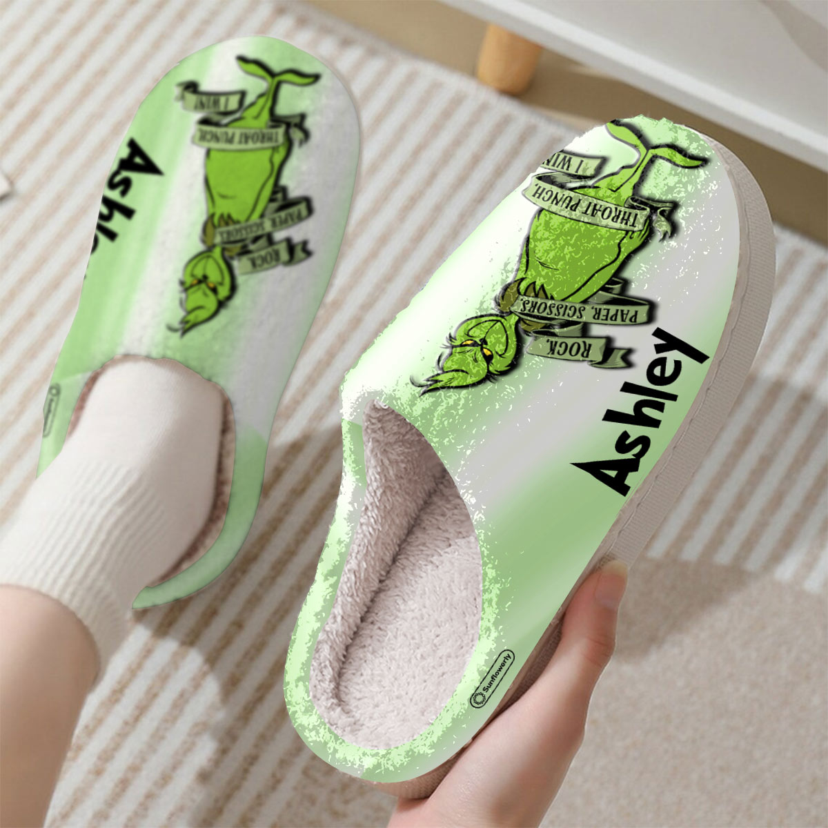Rock Paper Throat Punch - Personalized Stole Christmas Slippers