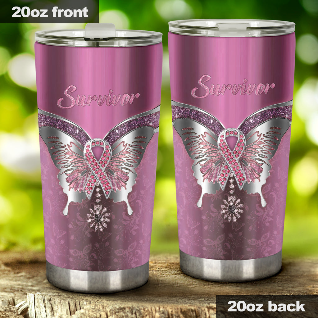 Survivor - Breast Cancer Awareness Tumbler With Metal Pattern Print 0622