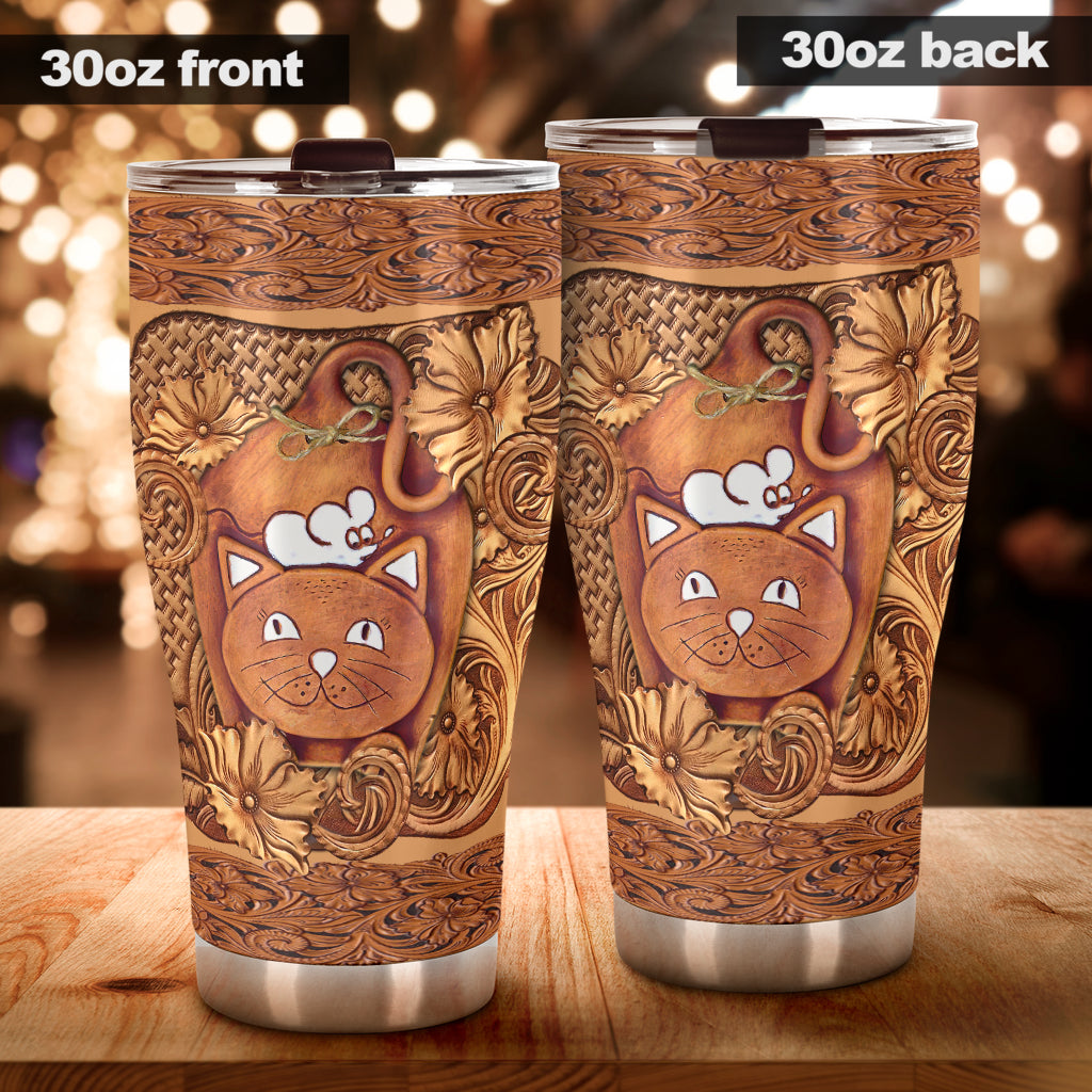 Cat Tumbler With Faux Wood Print 0622