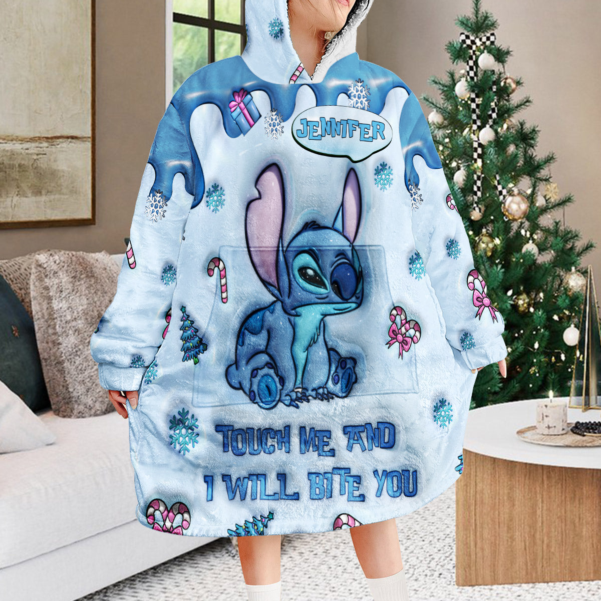 Touch Me And I Will Bite You - Personalized Ohana Blanket Hoodie