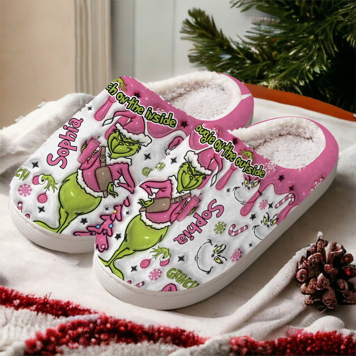 Grinchy On The Inside - Personalized Stole Christmas Slippers