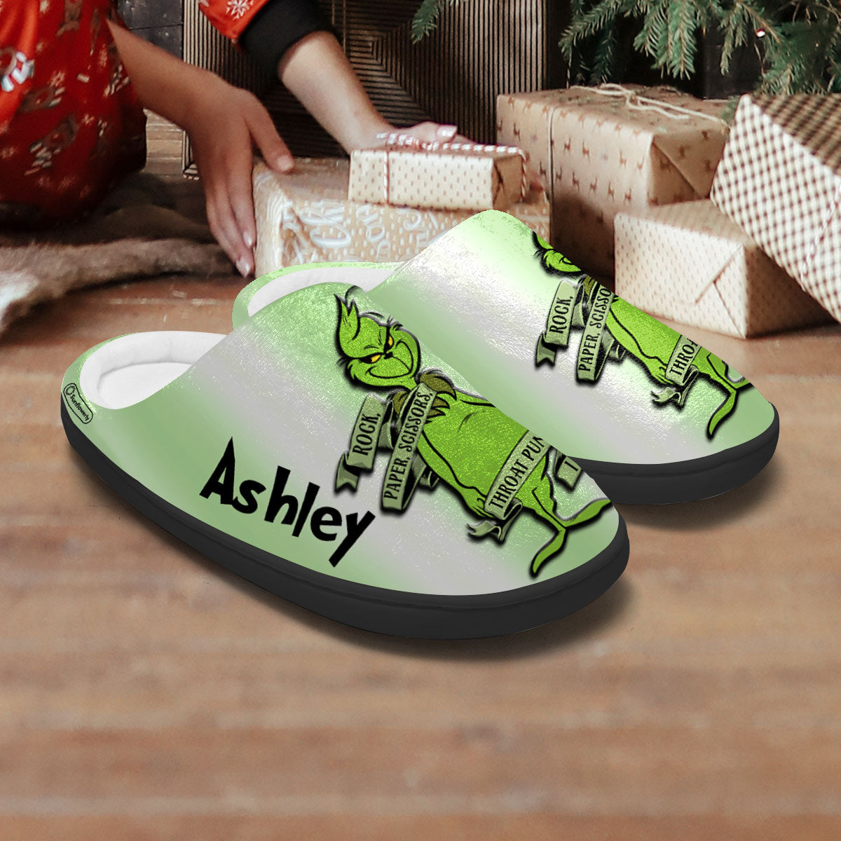 Rock Paper Throat Punch - Personalized Stole Christmas Slippers