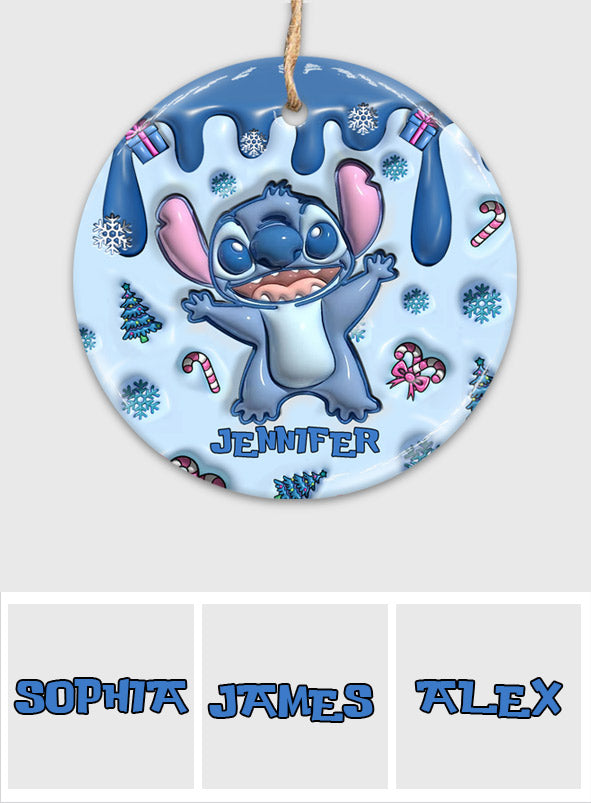 Blue Ohana Merry Christmas - Personalized Ohana Ceramic Circle Ornament