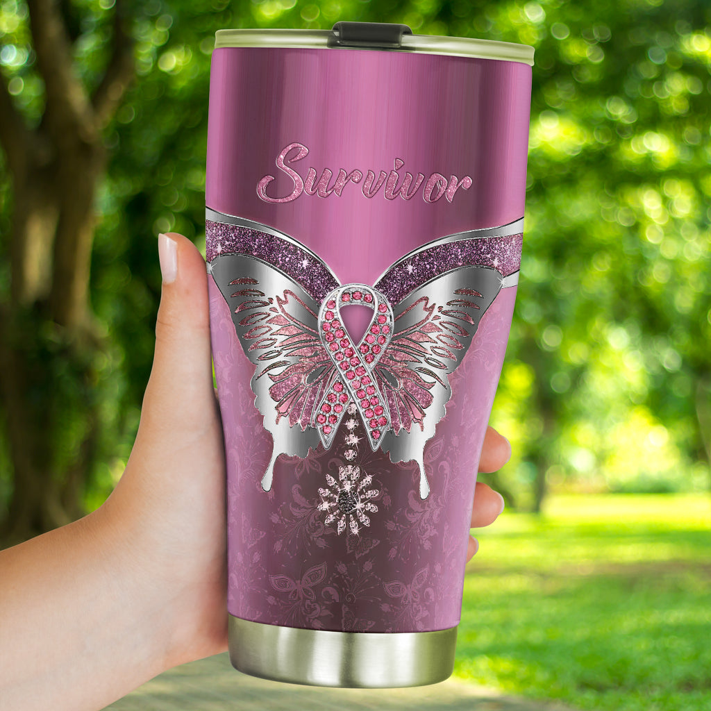 Survivor - Breast Cancer Awareness Tumbler With Metal Pattern Print 0622