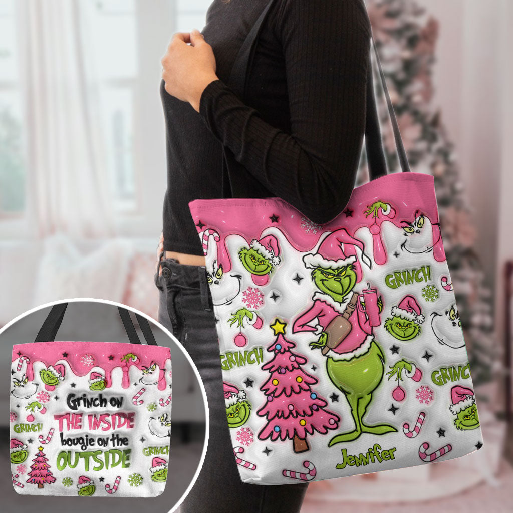 Grinch On The Inside - Personalized Stole Christmas Tote Bag