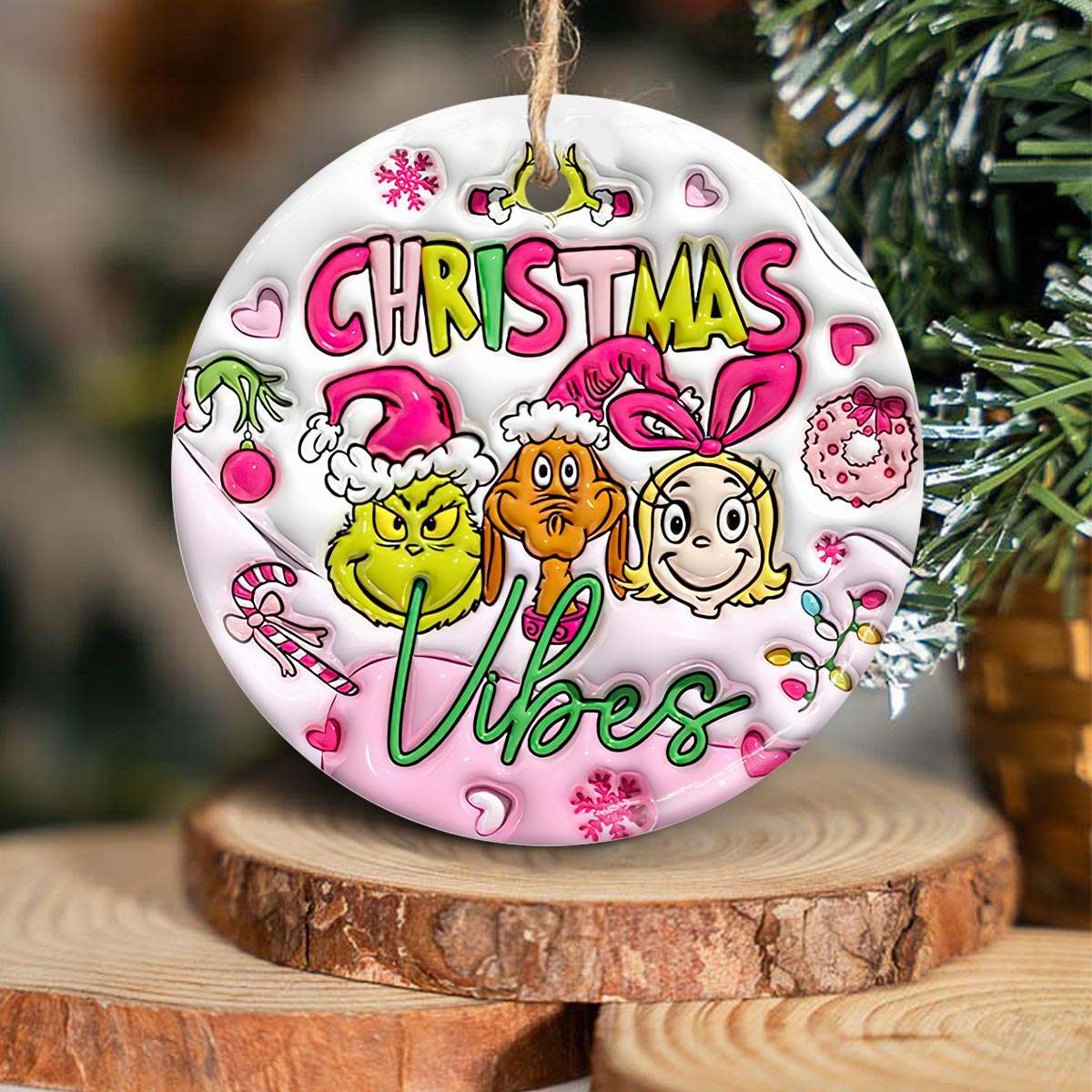 Merry Christmas - Personalized Stole Christmas Ceramic Circle Ornament