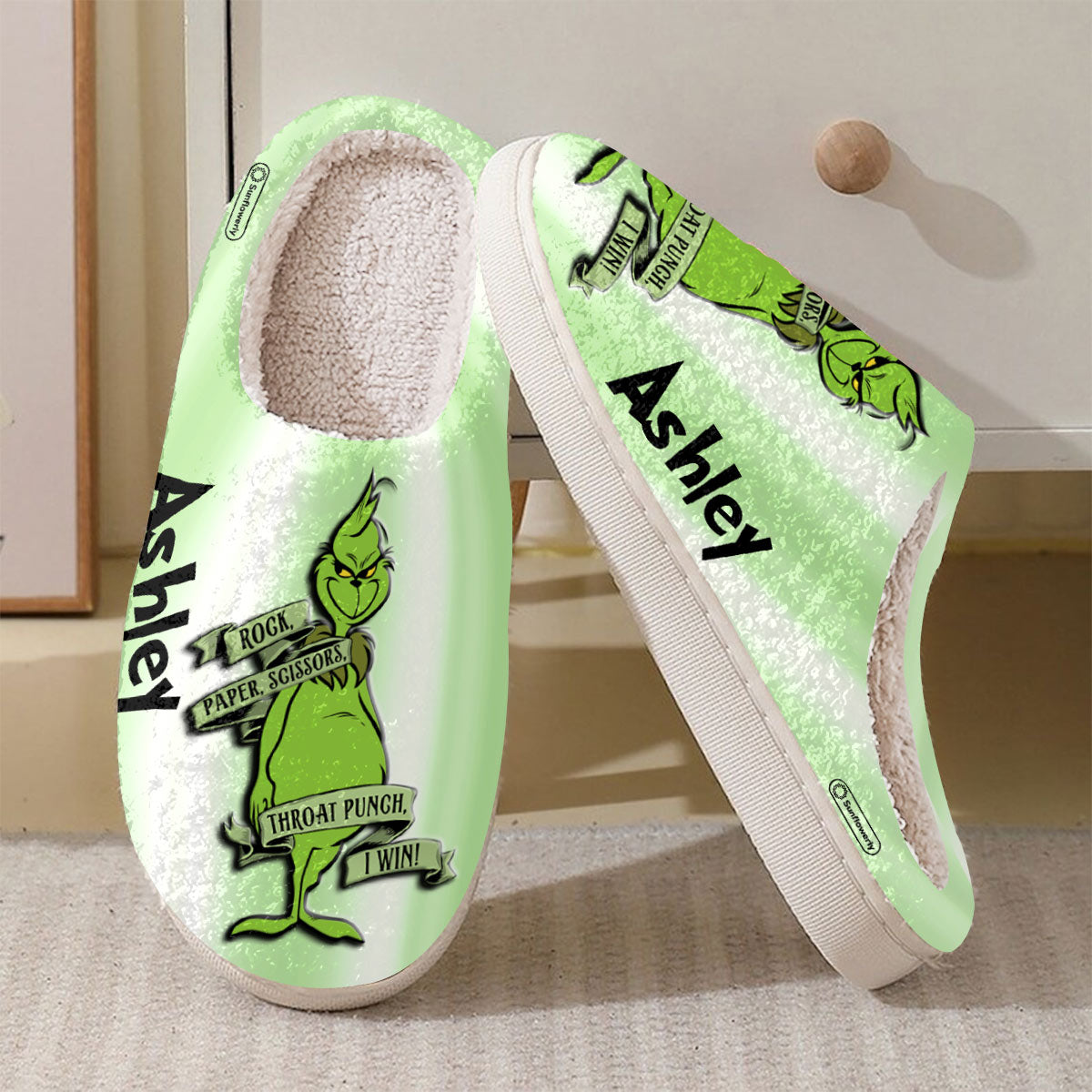 Rock Paper Throat Punch - Personalized Stole Christmas Slippers