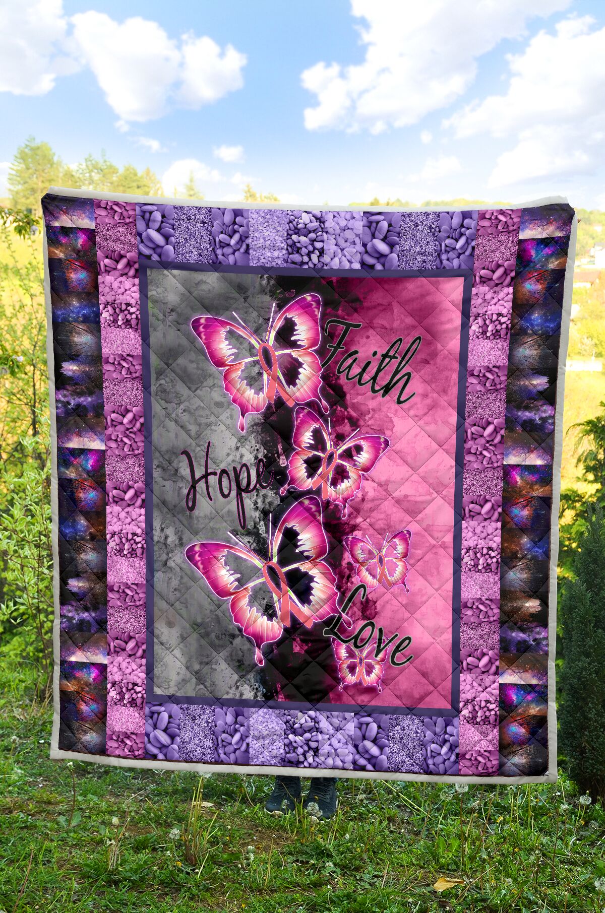 Faith Hope Love Breast Cancer Awareness Quilt 0622