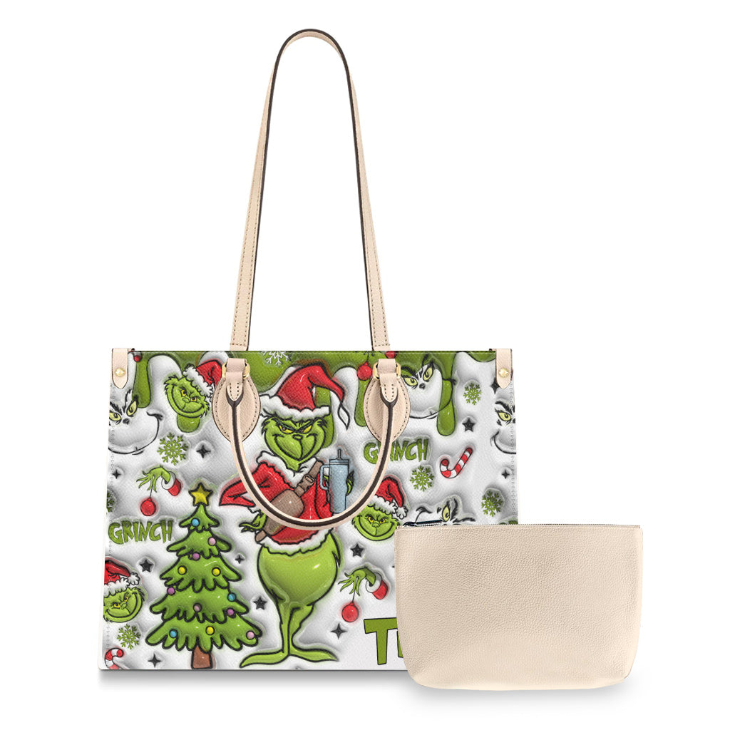 Merry Grinchmas - Personalized Stole Christmas Leather Handbag