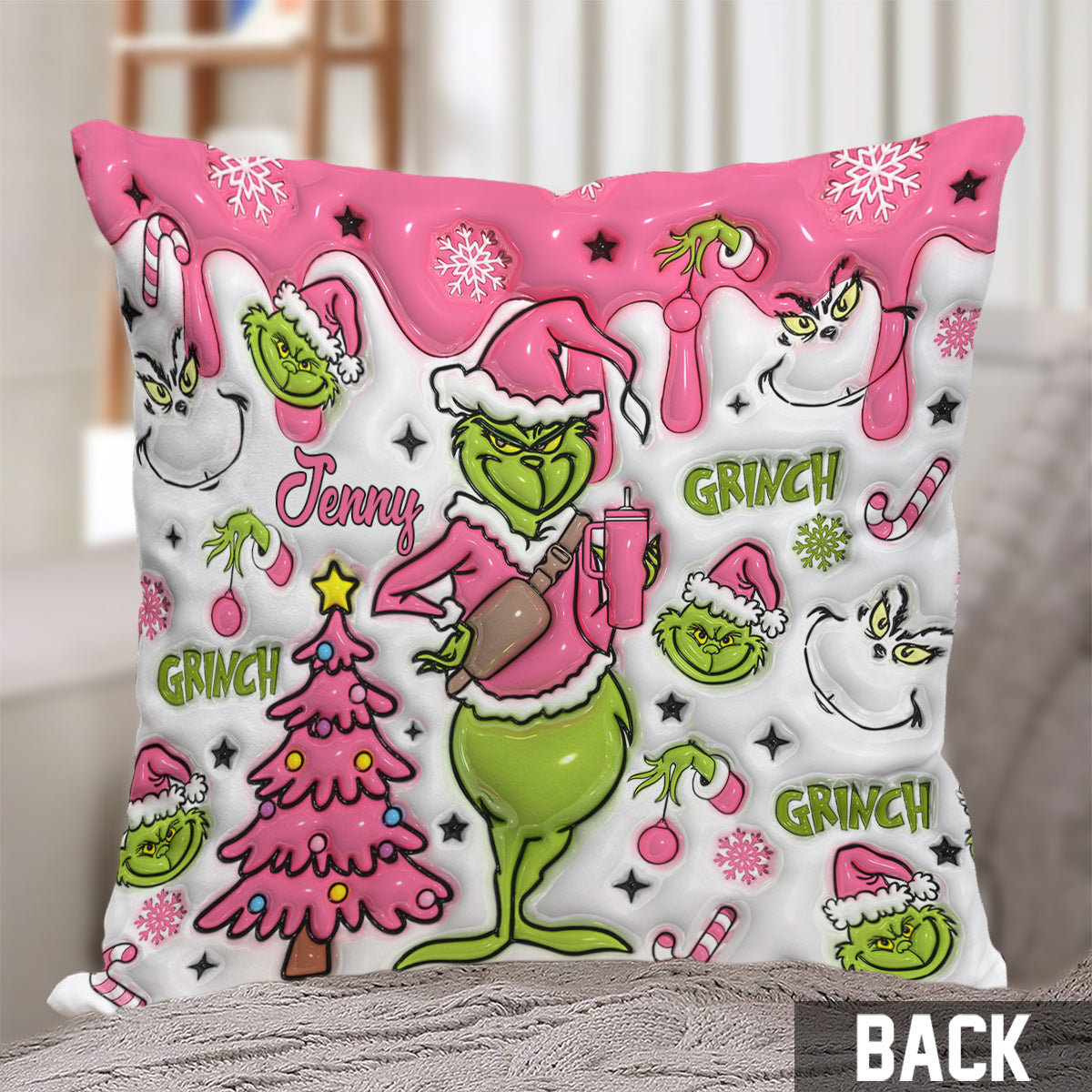 Merry Grinchmas - Personalized Stole Christmas Throw Pillow