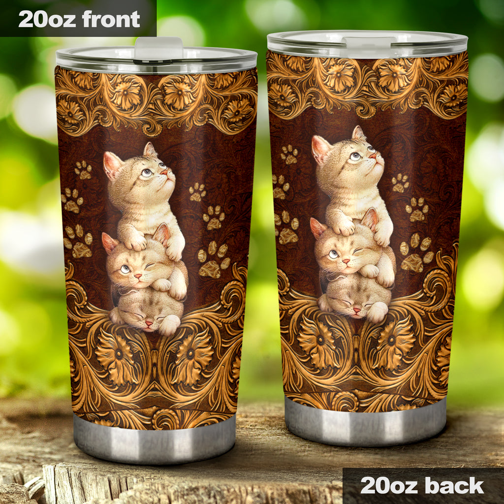 Cat Leather Pattern Print Cat Tumbler 0622