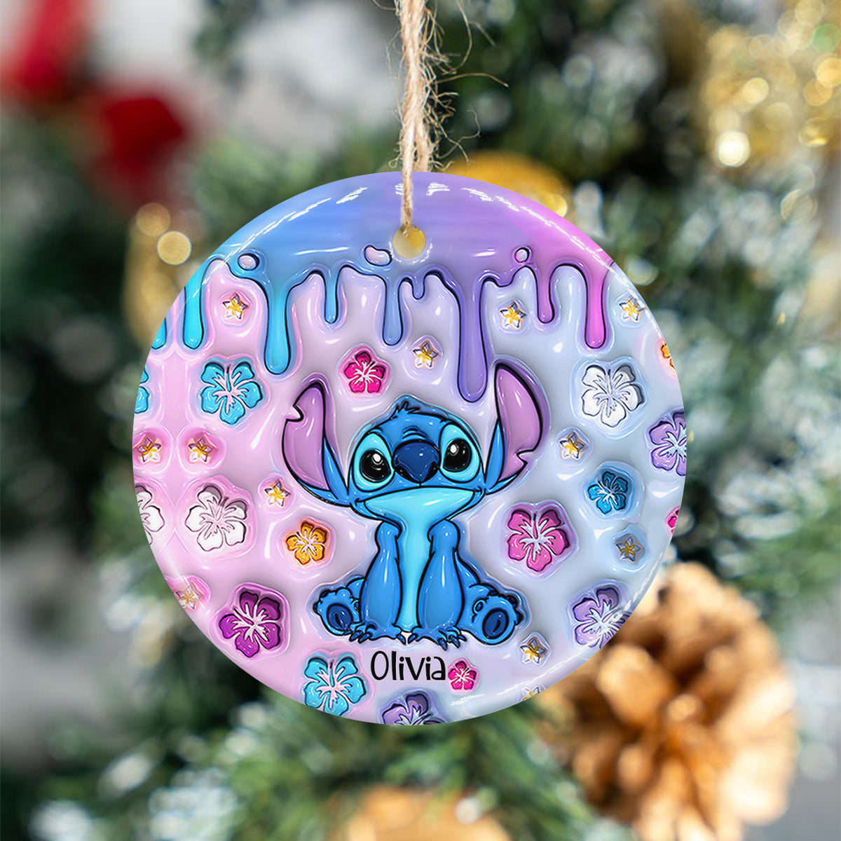 Ohana Means Family - Personalized Ohana Ceramic Circle Ornament