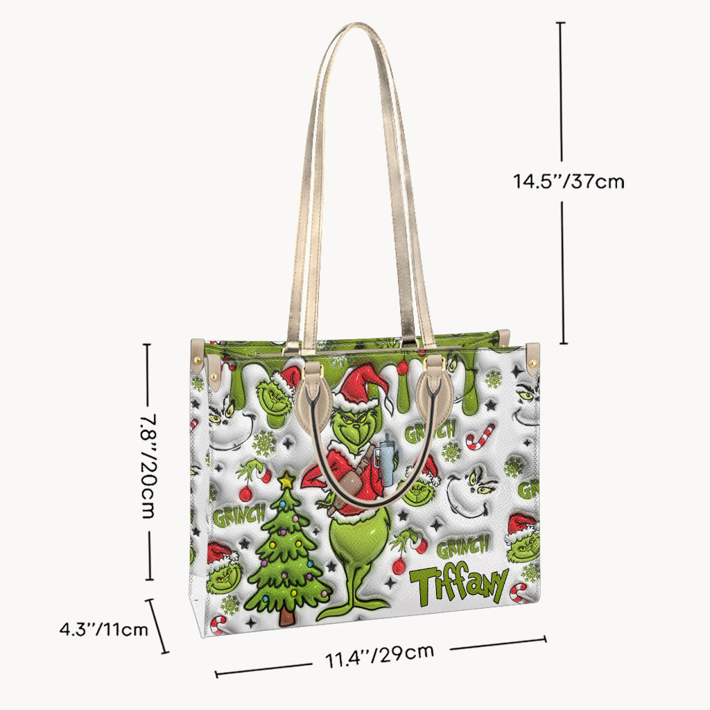 Merry Grinchmas - Personalized Stole Christmas Leather Handbag