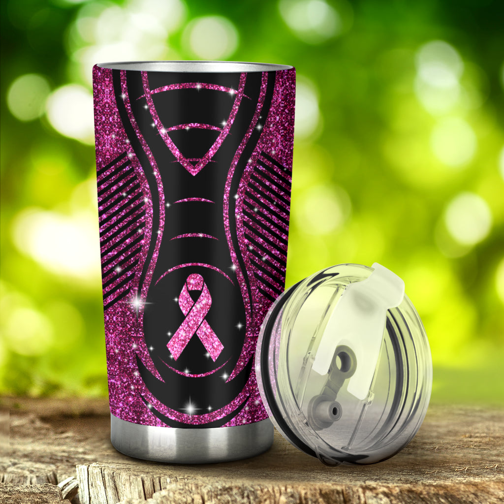 In November We Wear Pink Faux Glitter Print Breast Cancer Awareness Tumbler 0622