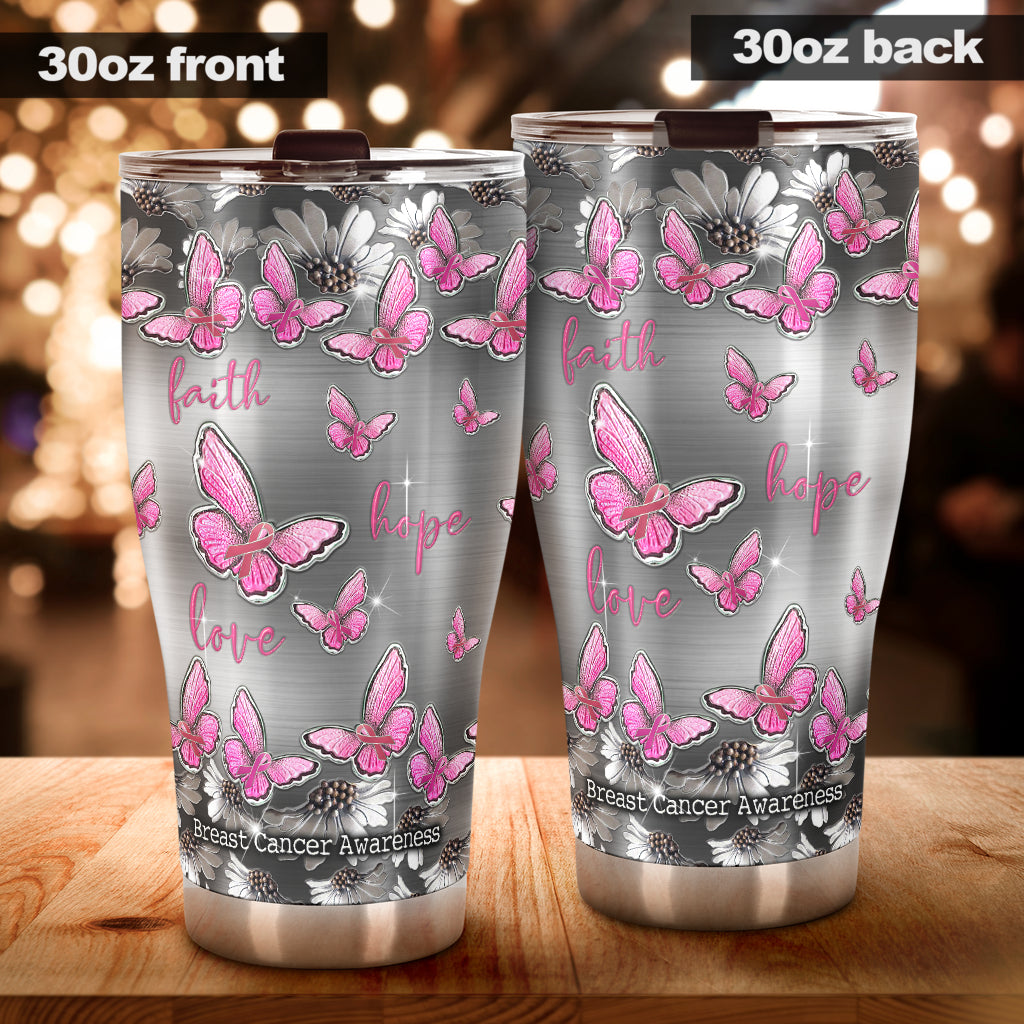 Faith Hope Love - Breast Cancer Awareness Tumbler With Metal Pattern Print 0622