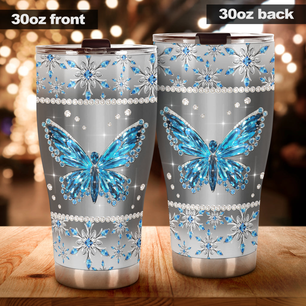 Winter Vibes Rhinestone Pattern Print Butterfly Tumbler 0622