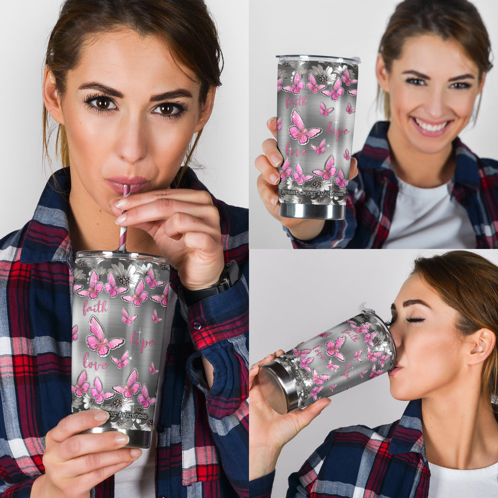 Faith Hope Love - Breast Cancer Awareness Tumbler With Metal Pattern Print 0622