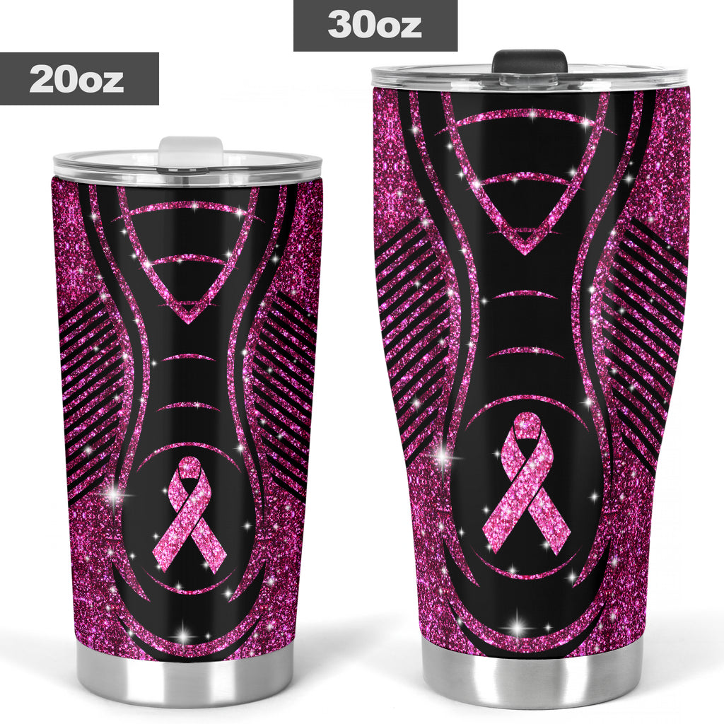 In November We Wear Pink Faux Glitter Print Breast Cancer Awareness Tumbler 0622