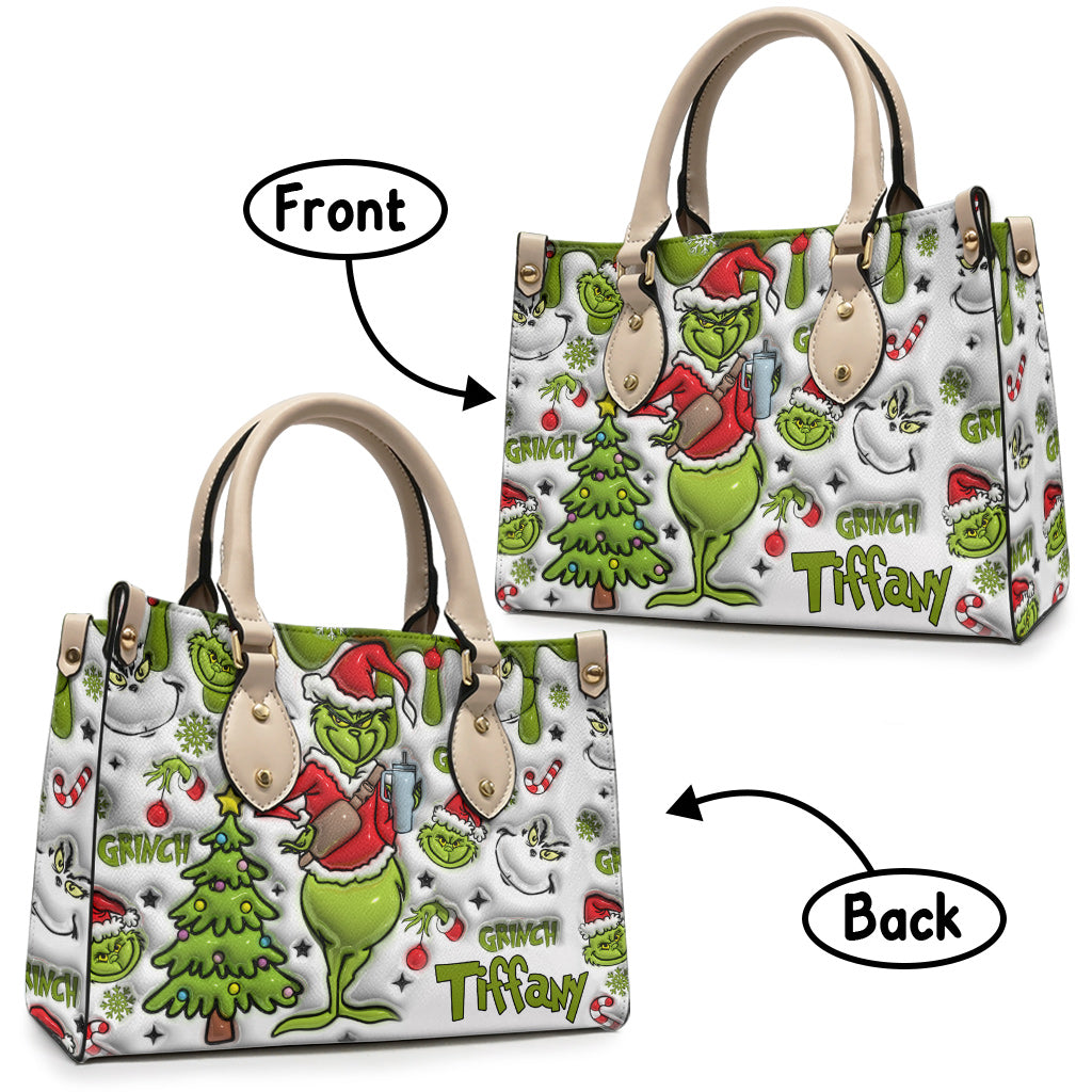 Merry Grinchmas - Personalized Stole Christmas Leather Handbag