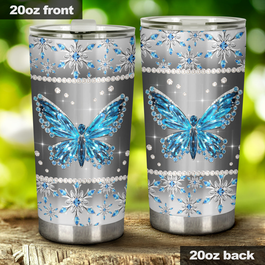 Winter Vibes Rhinestone Pattern Print Butterfly Tumbler 0622