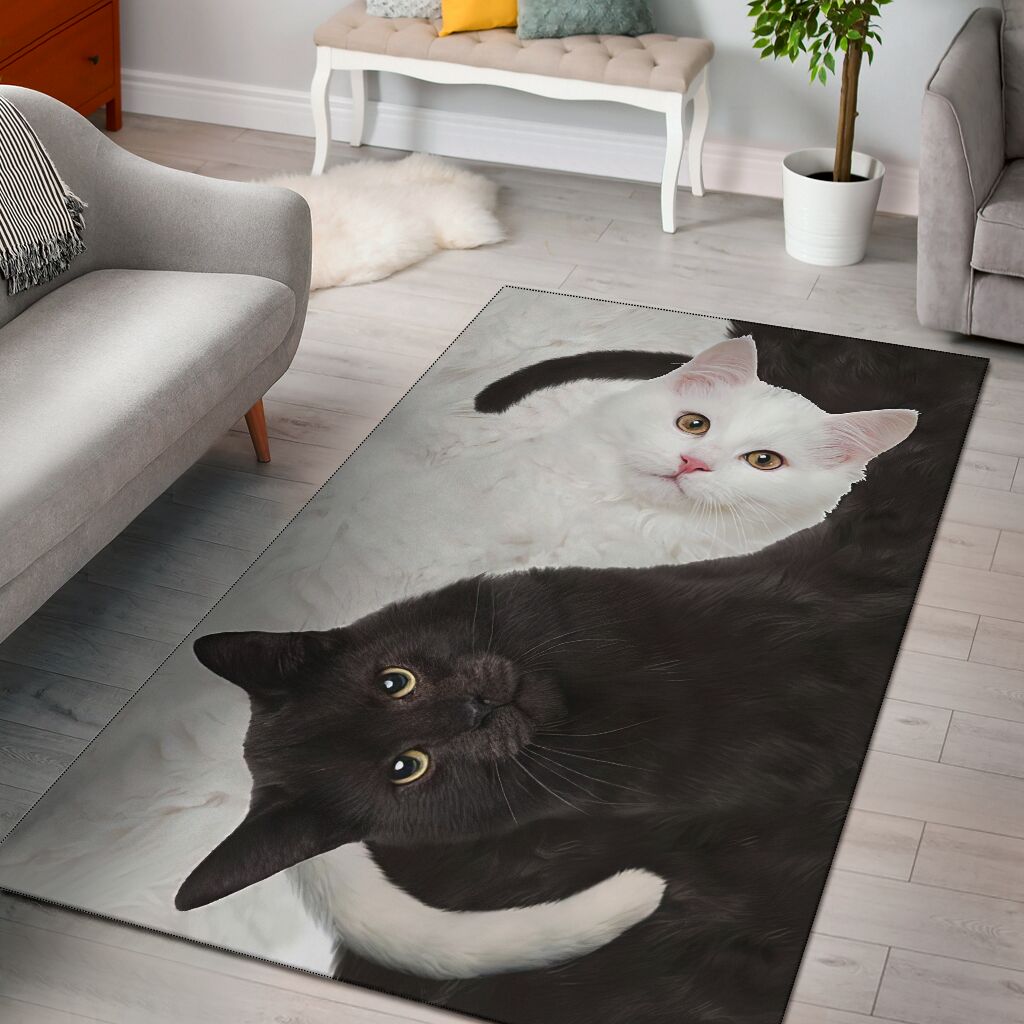 Yin Yang Cats Fur Pattern Print Cat Rug 0622