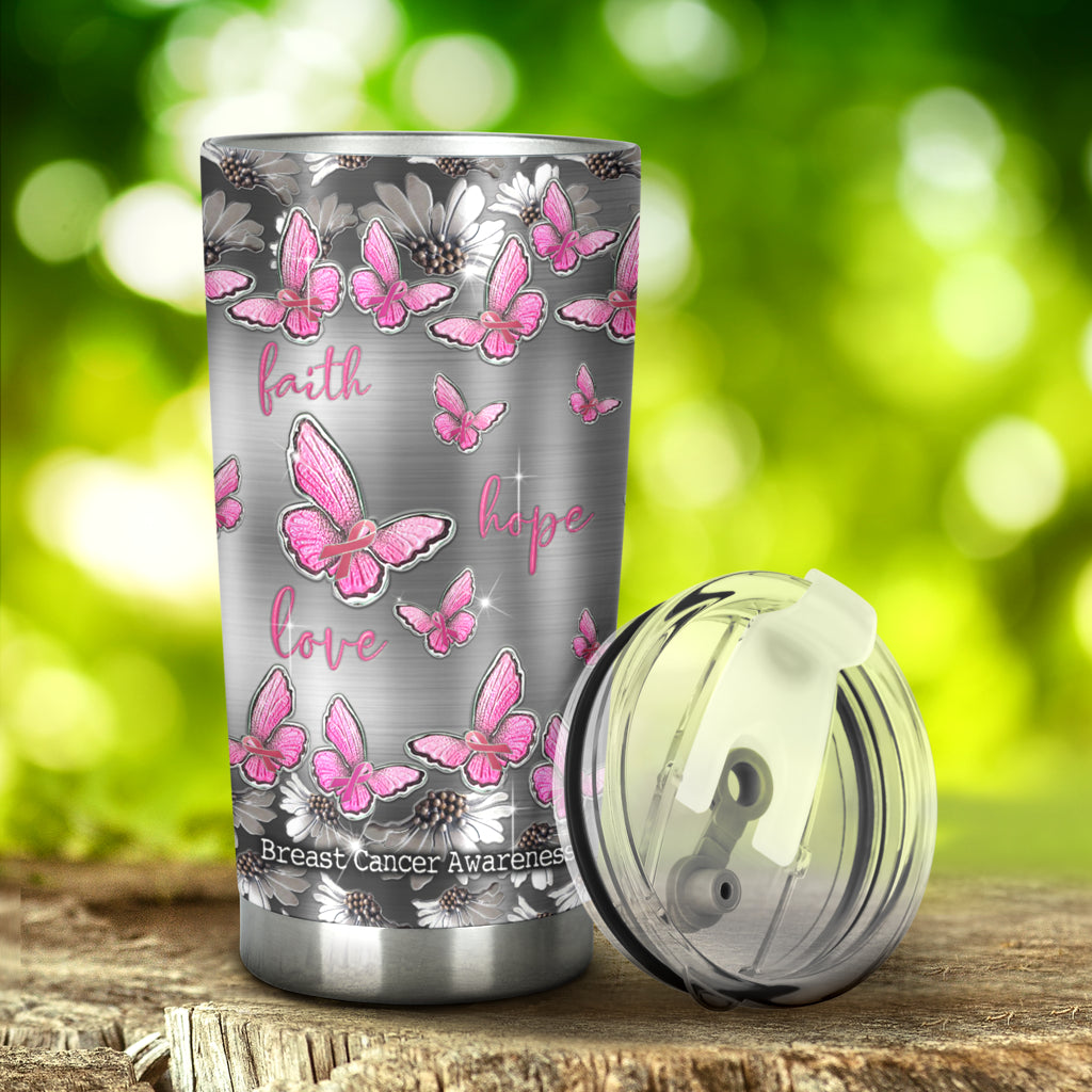 Faith Hope Love - Breast Cancer Awareness Tumbler With Metal Pattern Print 0622