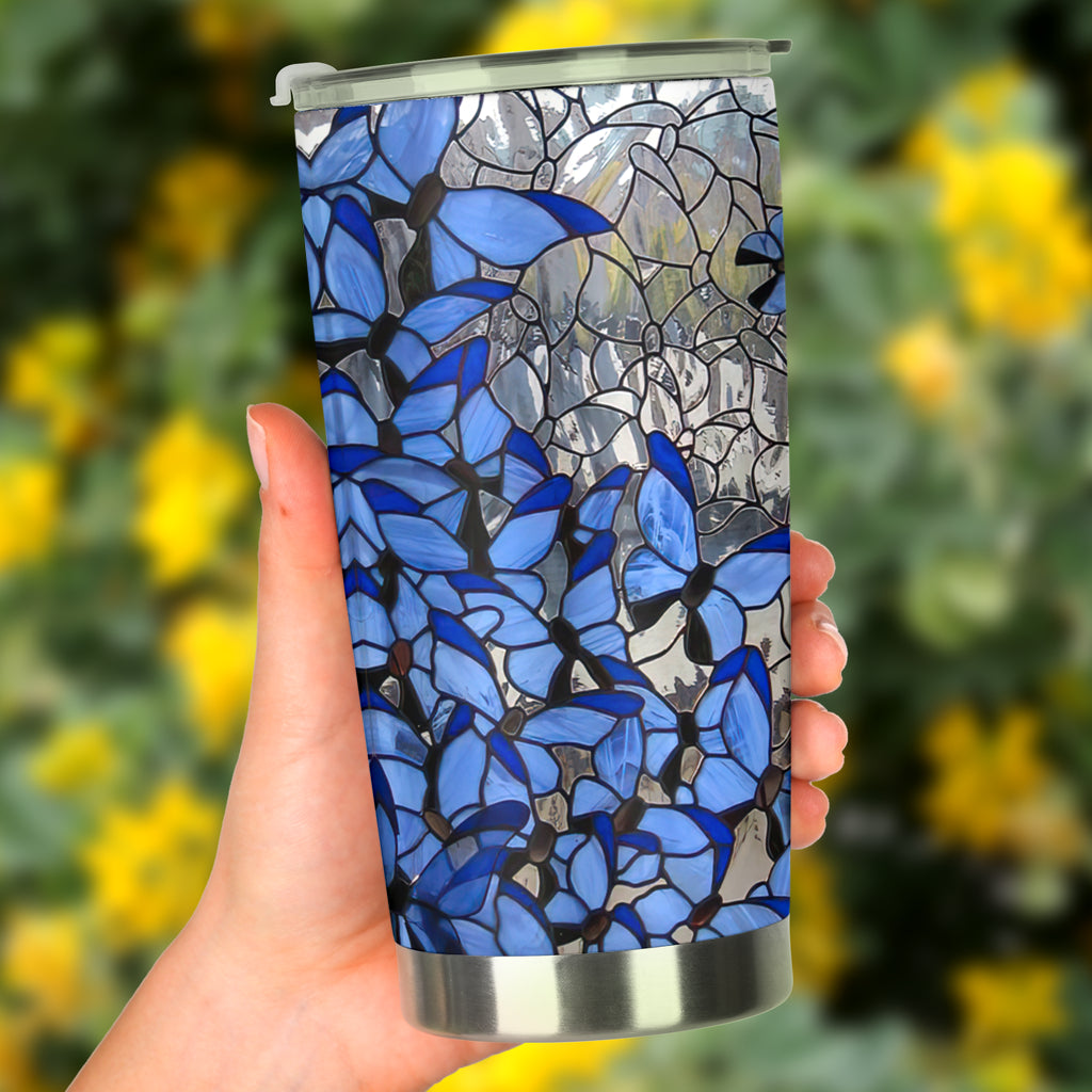 Butterfly Stained Glass Pattern Print Butterfly Tumbler 0622
