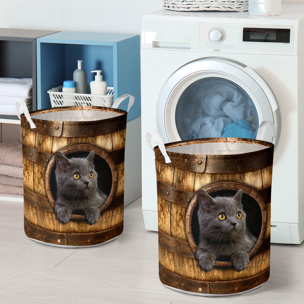 Cat Faux Wood Basket Cat Laundry Basket 0622