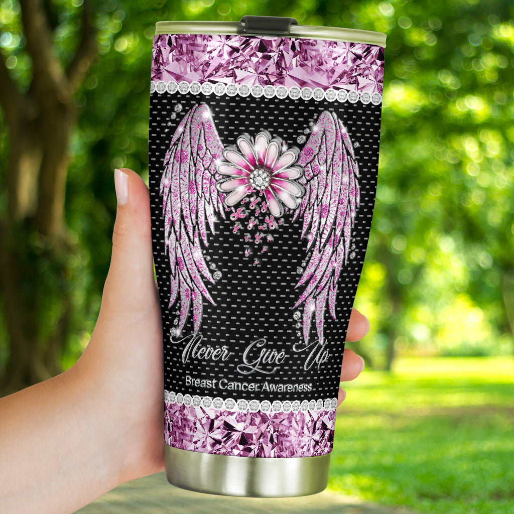 Faith Hope Love Rhinestone Pattern Print Breast Cancer Awareness Tumbler 0622