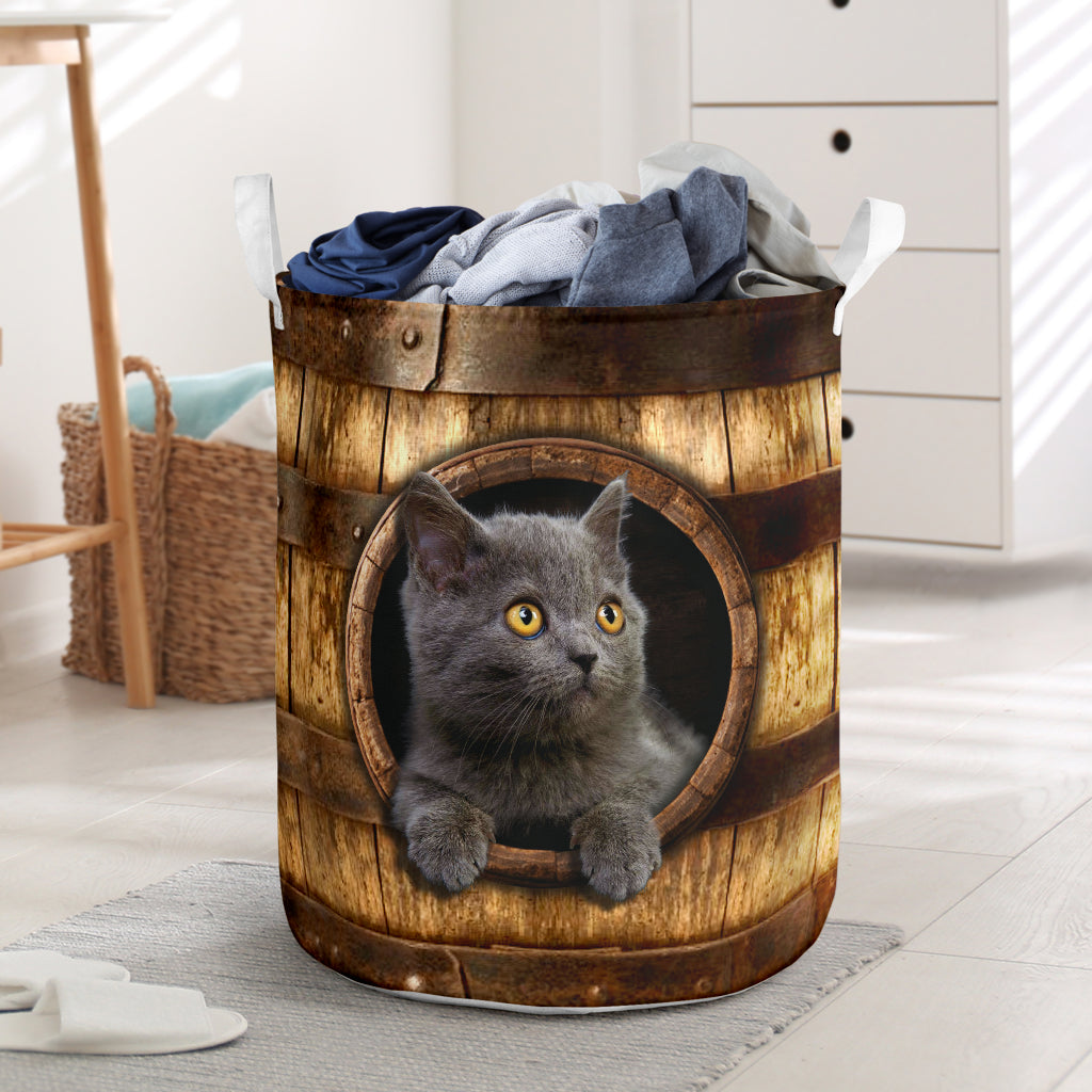 Cat Faux Wood Basket Cat Laundry Basket 0622