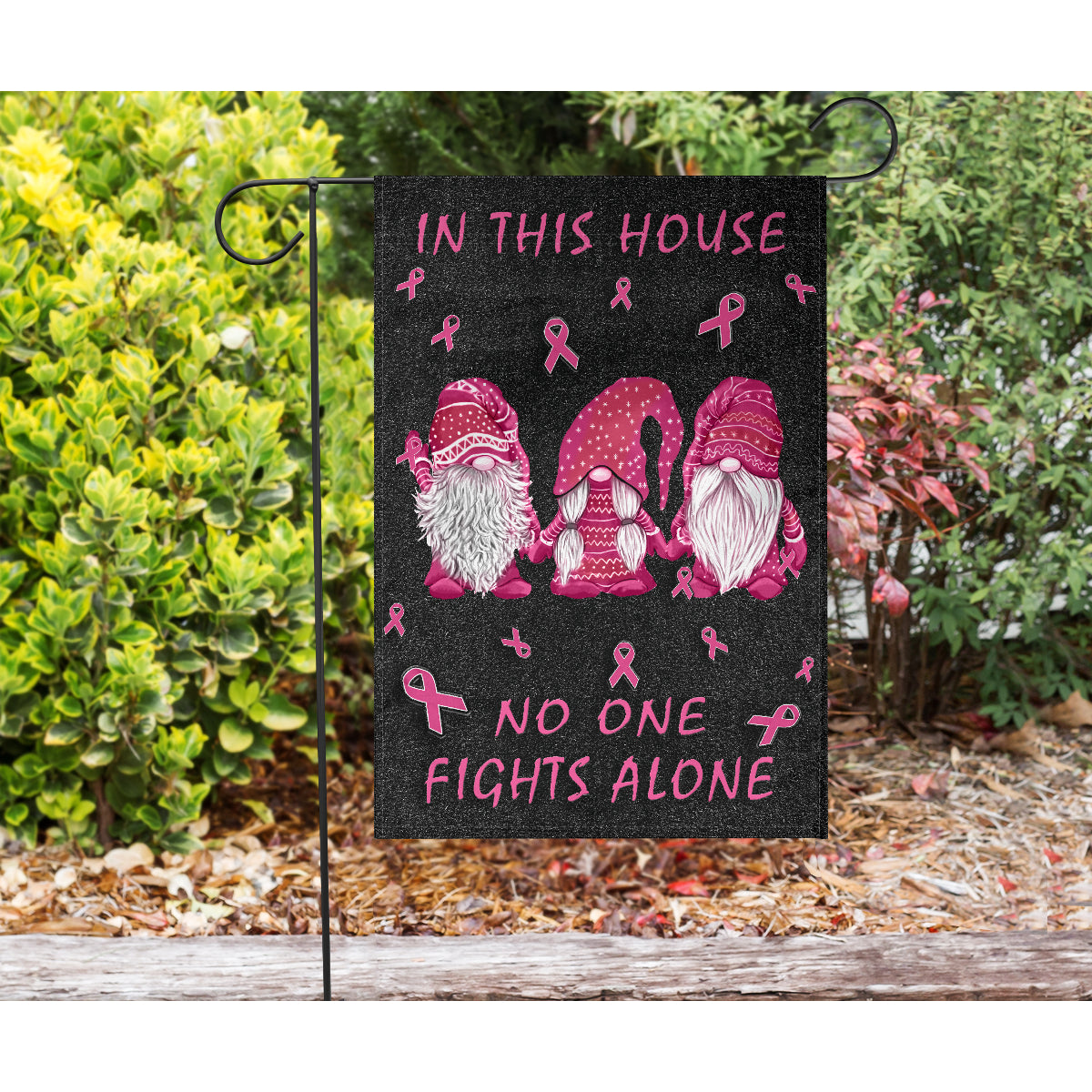 In This House We Never Give Up Flag Breast Cancer Awareness Garden Flag 0622