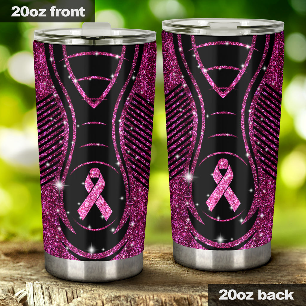 In November We Wear Pink Faux Glitter Print Breast Cancer Awareness Tumbler 0622