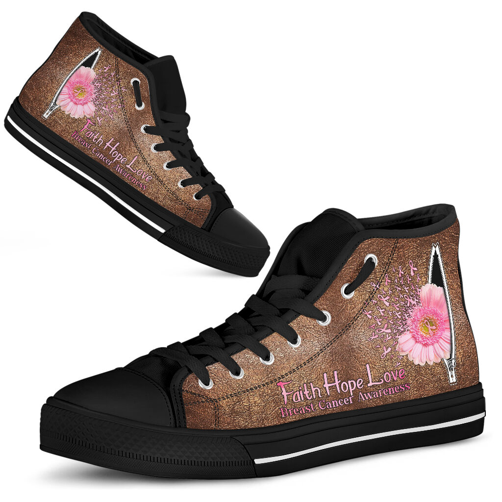 Faith Hope Love - Breast Cancer Awareness High Top Shoes With Leather Pattern Print 0622