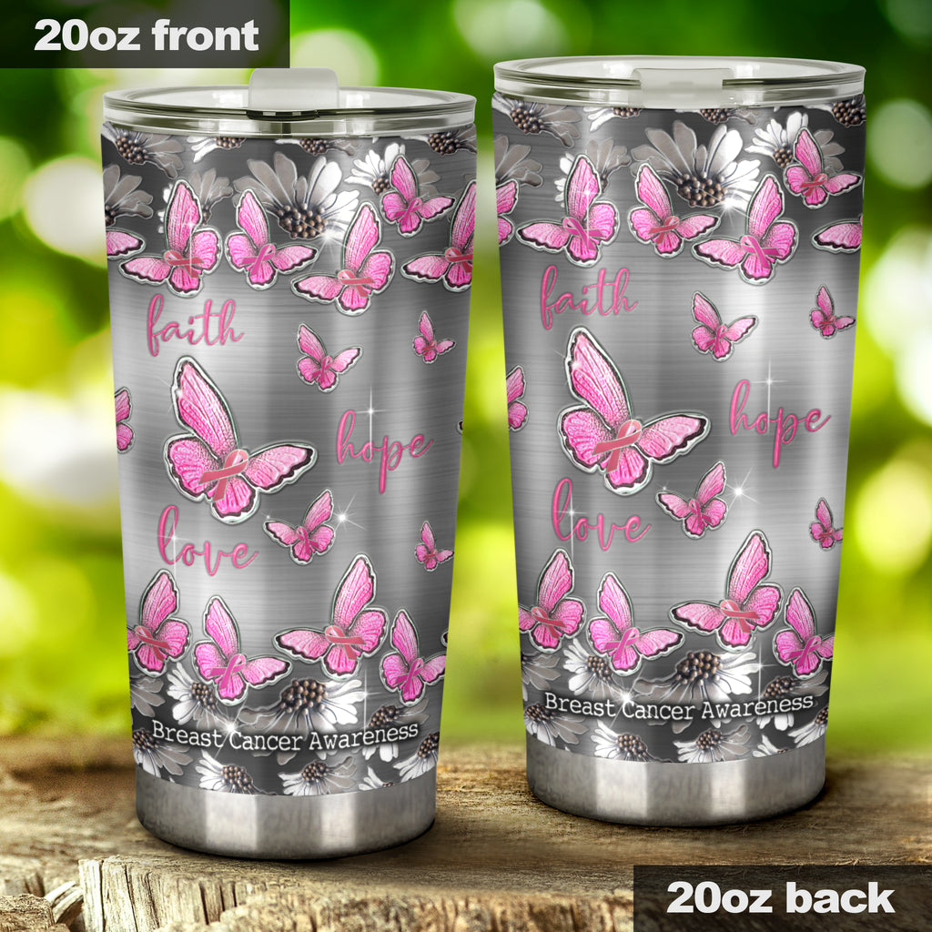 Faith Hope Love - Breast Cancer Awareness Tumbler With Metal Pattern Print 0622