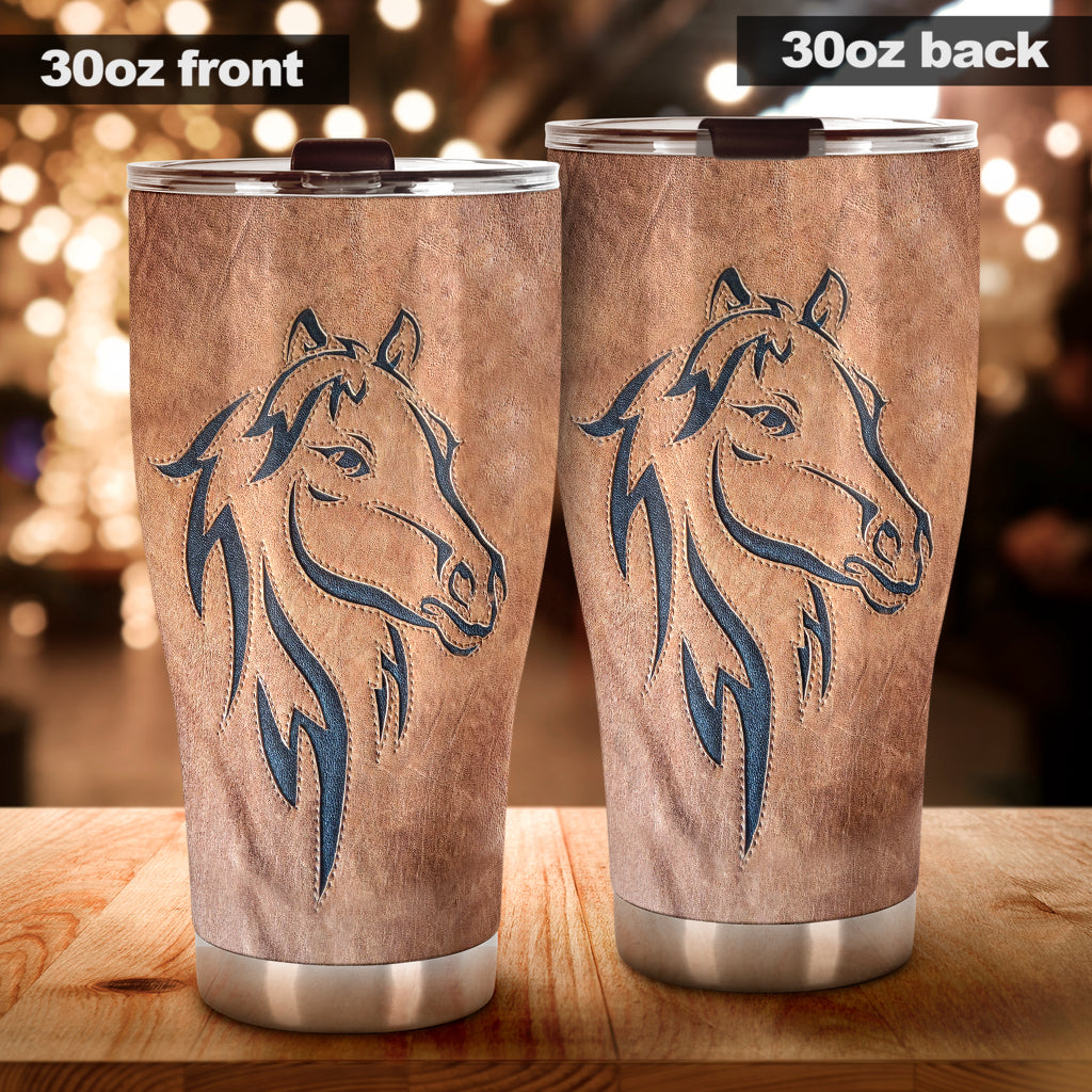 Love Horses - Tumbler With Leather Pattern Print 0622