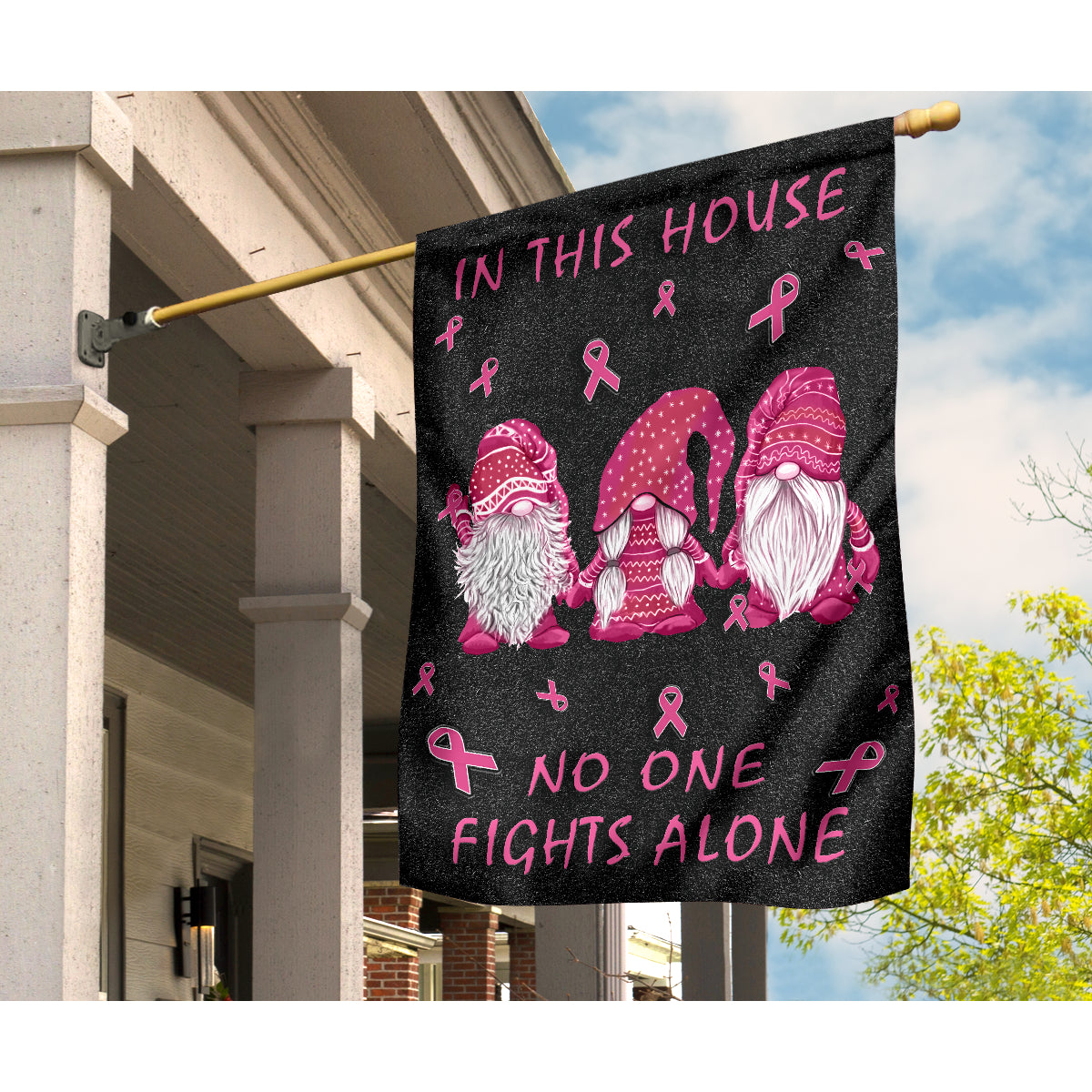 In This House We Never Give Up Flag Breast Cancer Awareness Garden Flag 0622
