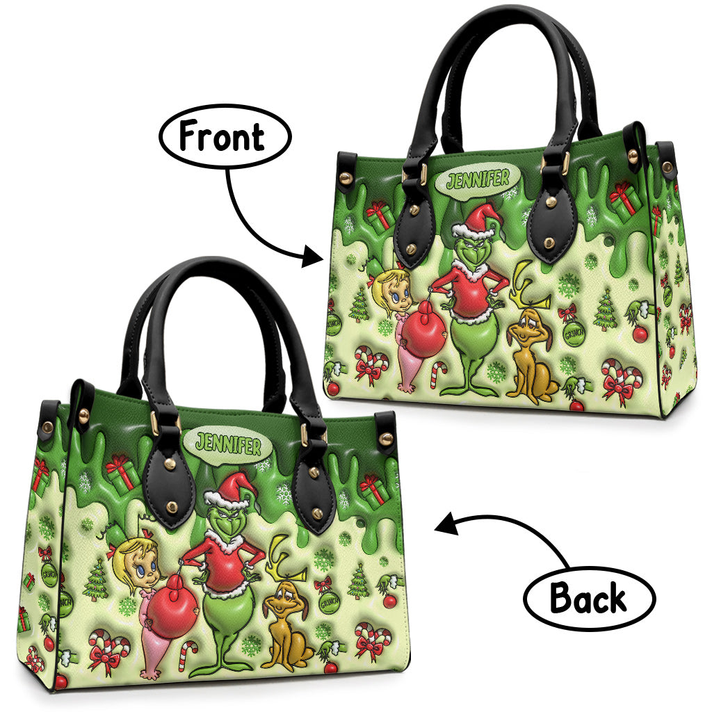 Merry Grinchmas - Personalized Stole Christmas Leather Handbag