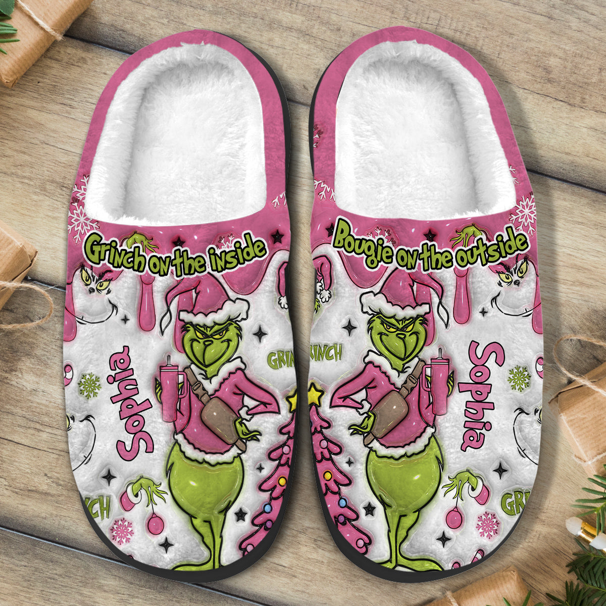 Grinchy On The Inside - Personalized Stole Christmas Slippers