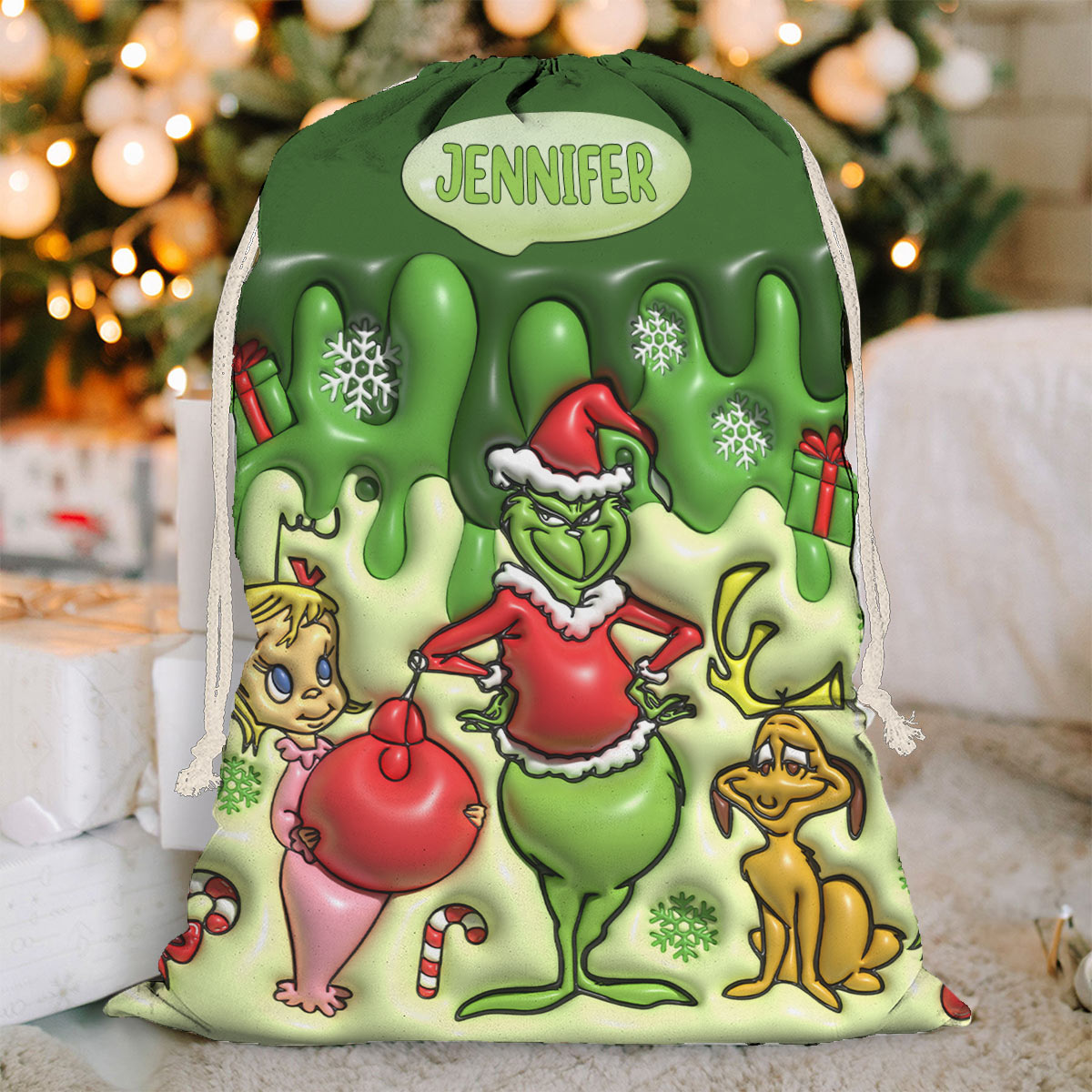 Merry Chrisrtmas - Personalized Stole Christmas Drawstring Tote Bag