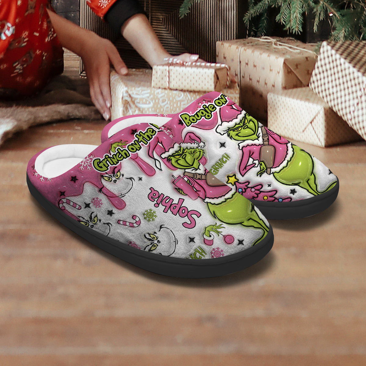 Grinchy On The Inside - Personalized Stole Christmas Slippers