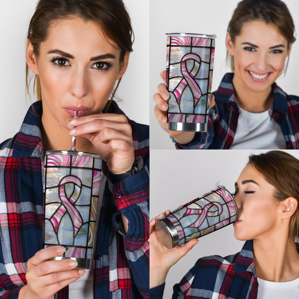 Breast Cancer Awareness Stained Glass Pattern Print Breast Cancer Awareness Tumbler 0622