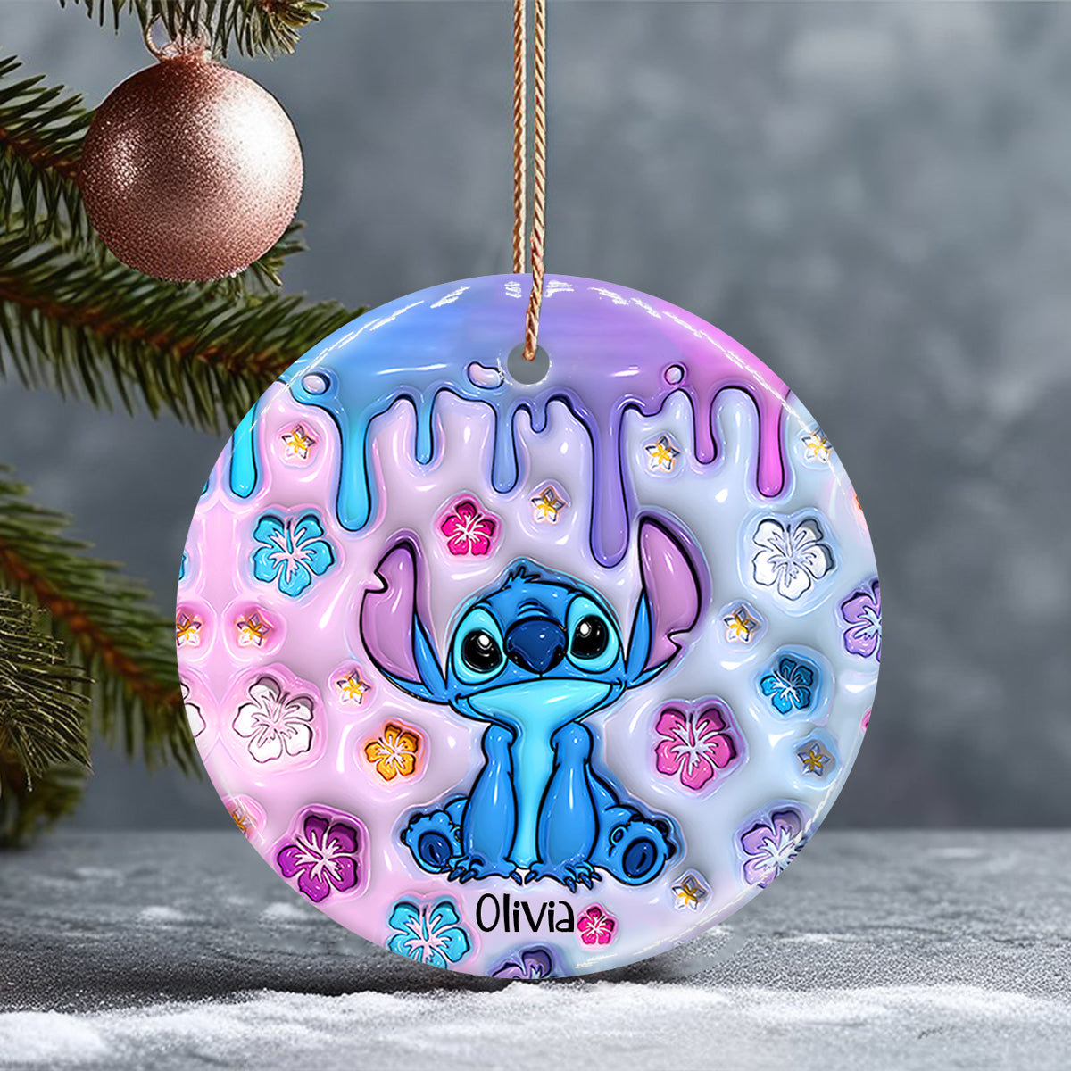 Ohana Means Family - Personalized Ohana Ceramic Circle Ornament