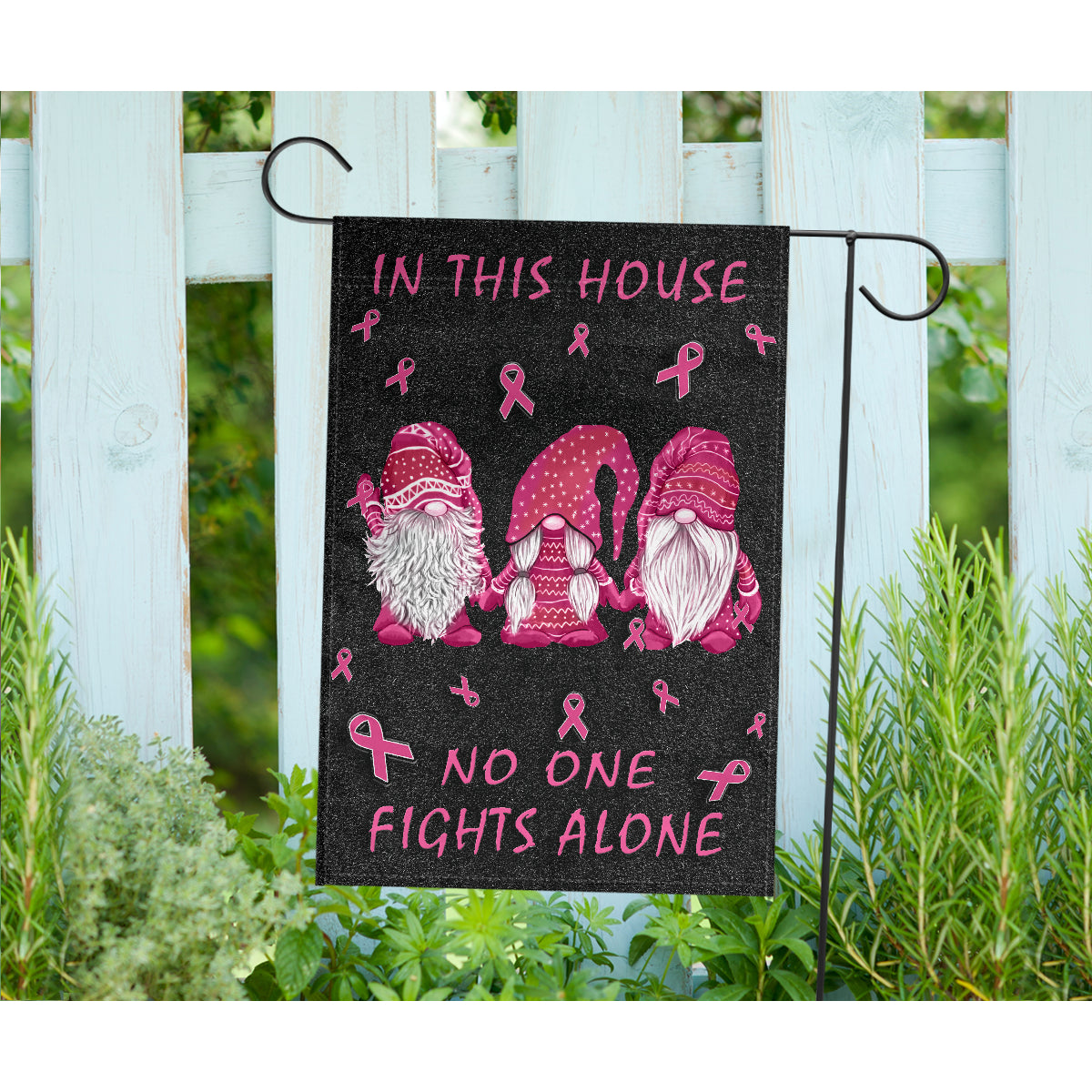 In This House We Never Give Up Flag Breast Cancer Awareness Garden Flag 0622