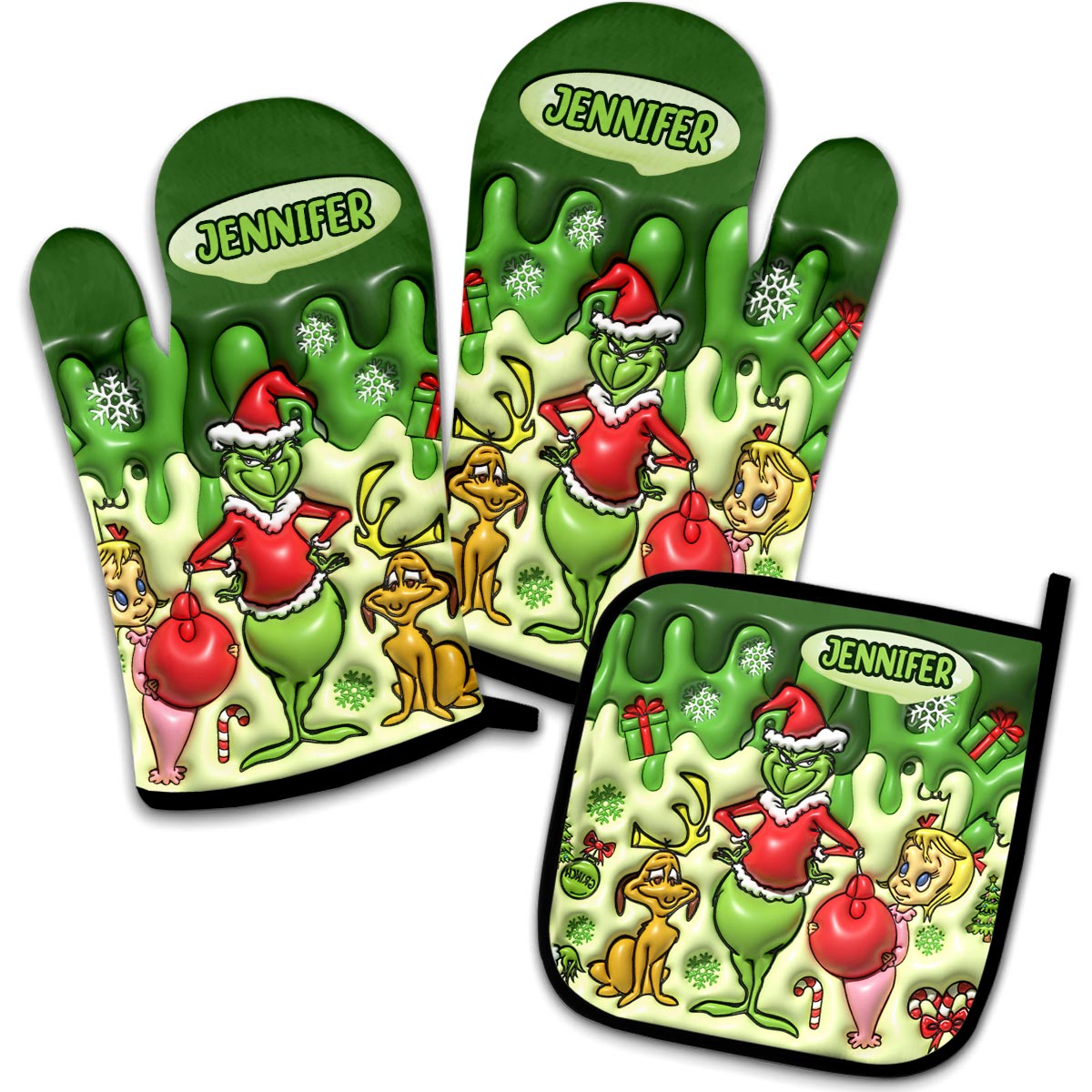 Merry Chrisrtmas - Personalized Stole Christmas Oven Mitts & Pot Holder Set